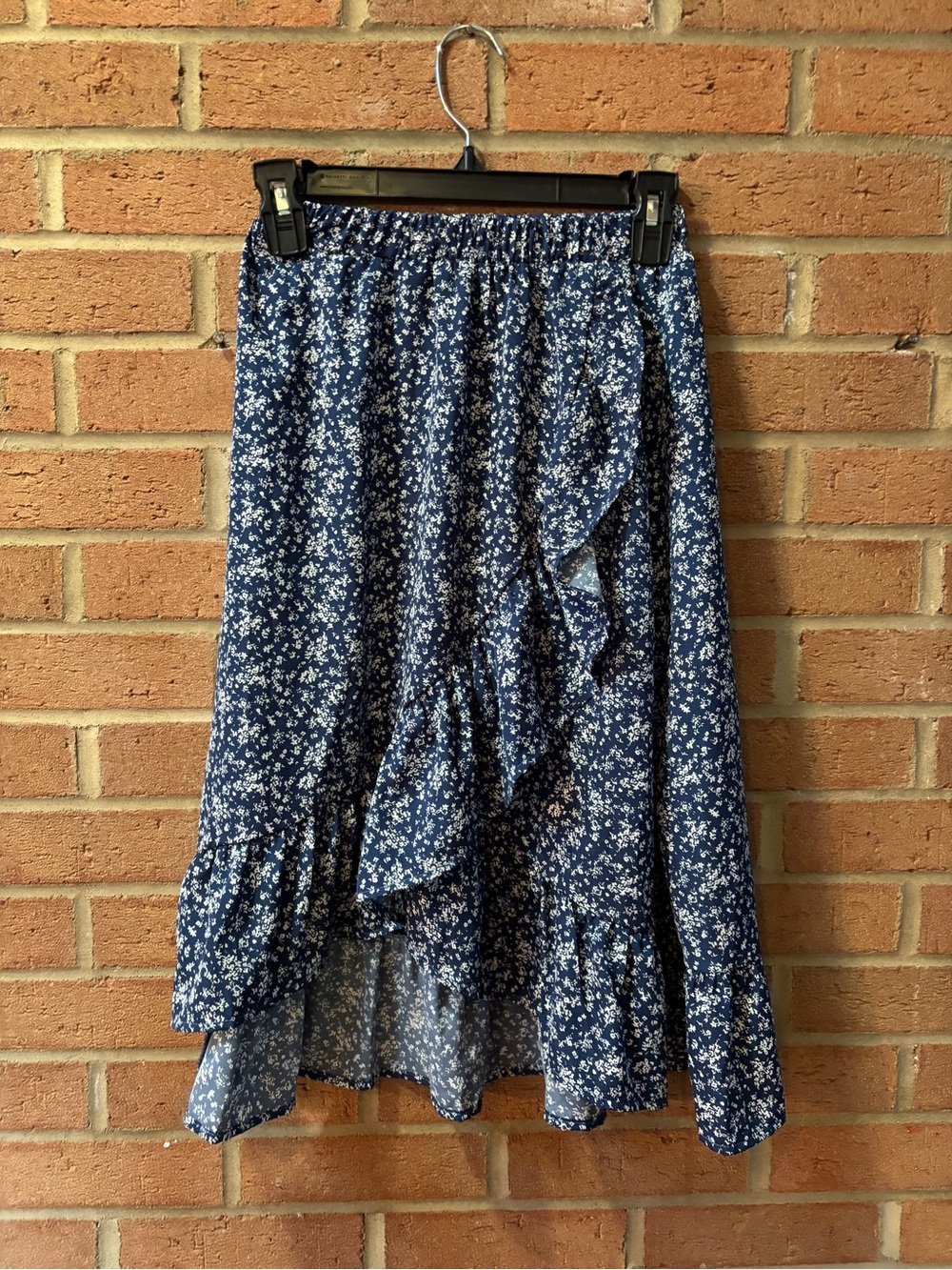 Girls Navy Floral Ruffle Skirt Size 10 Boho Tiered Asymmetrical